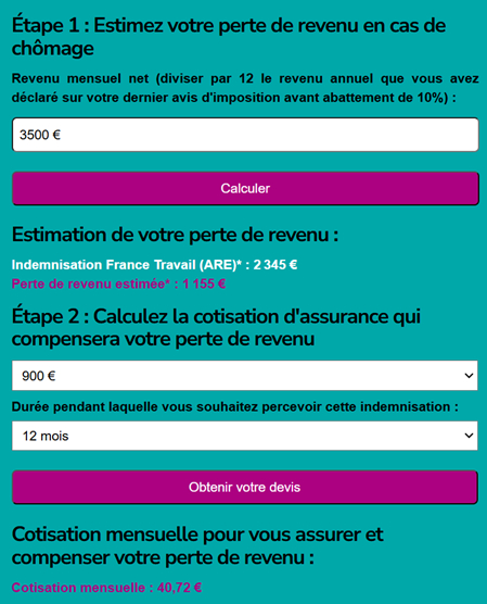 simulateur assurance complémentaire chômage